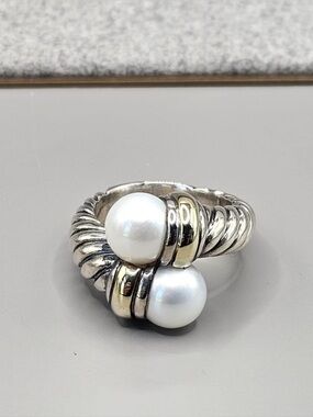 Sterling Silver and 18 Karat Yellow Gold David Yurman Pearl Bypass Ring